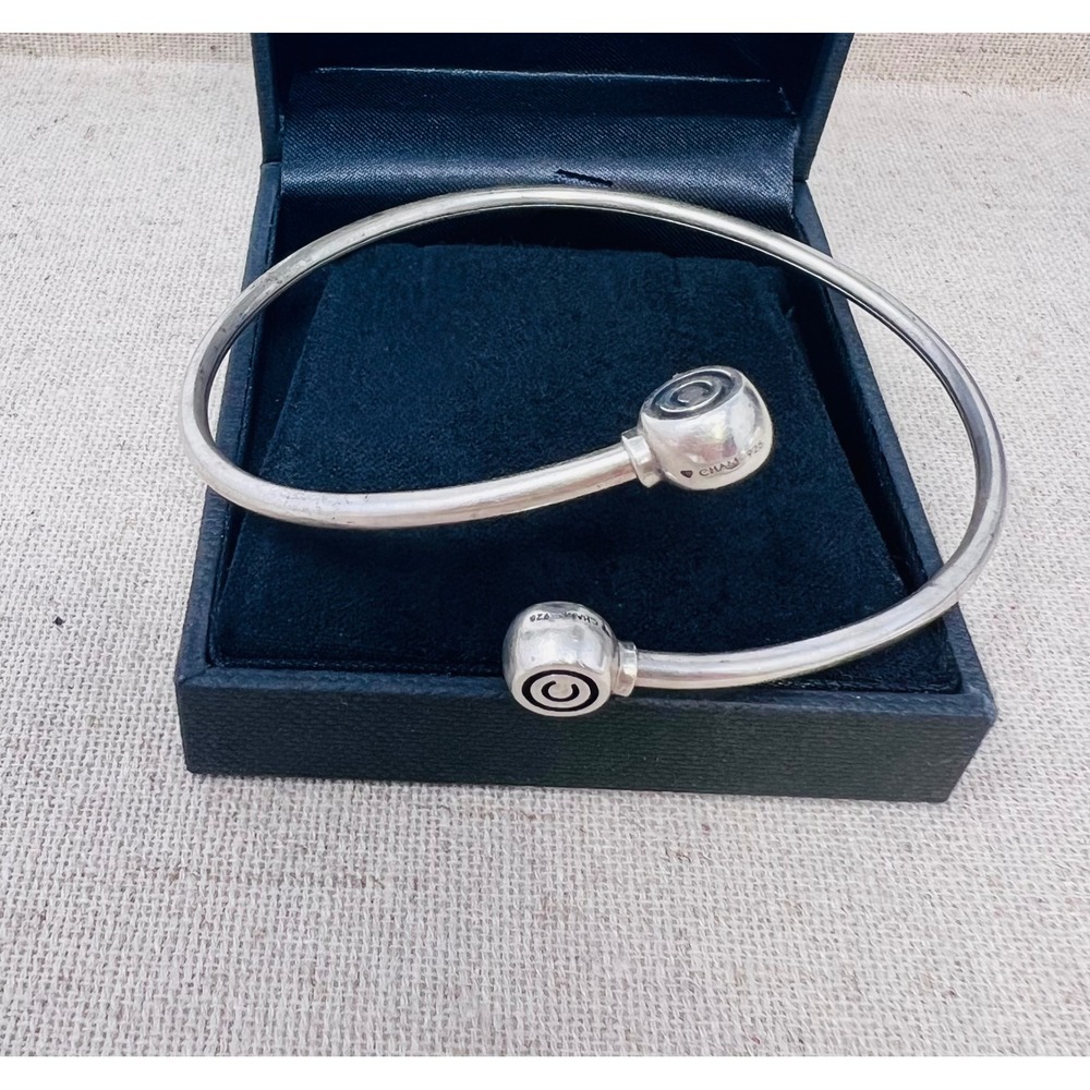 Chamilia Sterling Silver 925 Torque Bangle Bracelet Logo Ball Ends